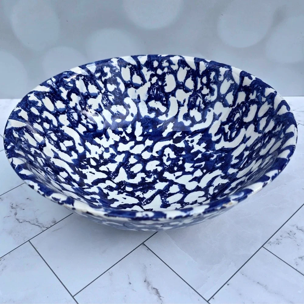Leopoldo Piezi Italian Blue White Spongeware Stoviglierie Bowl 9